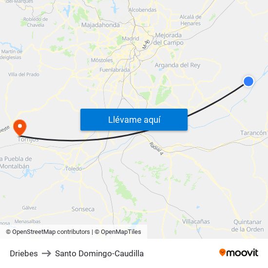 Driebes to Santo Domingo-Caudilla map