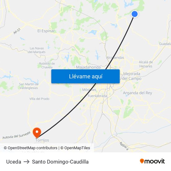 Uceda to Santo Domingo-Caudilla map