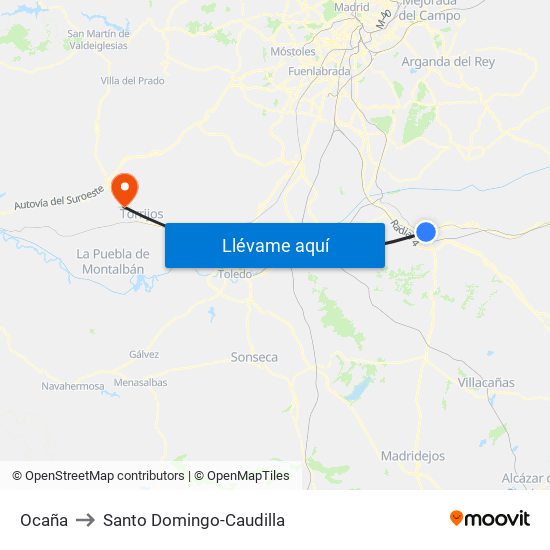 Ocaña to Santo Domingo-Caudilla map
