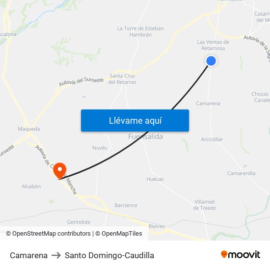 Camarena to Santo Domingo-Caudilla map