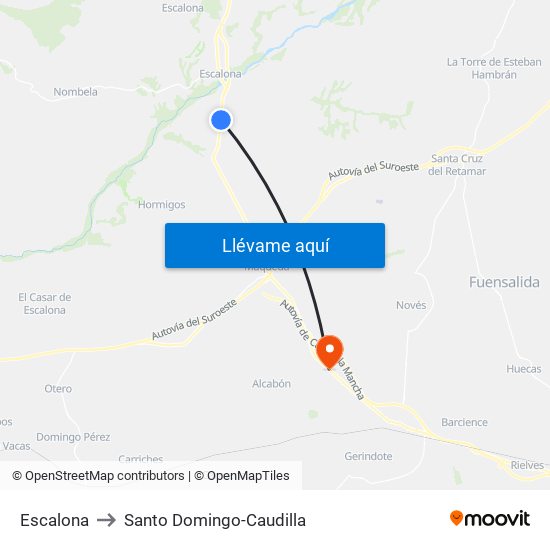 Escalona to Santo Domingo-Caudilla map