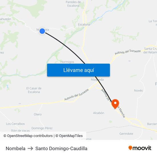 Nombela to Santo Domingo-Caudilla map