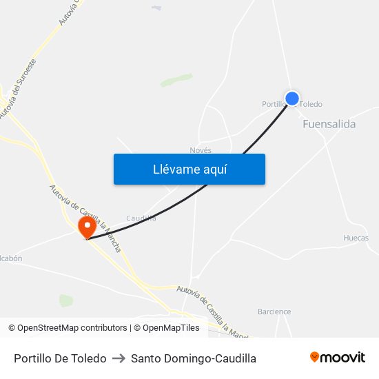 Portillo De Toledo to Santo Domingo-Caudilla map