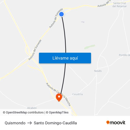 Quismondo to Santo Domingo-Caudilla map