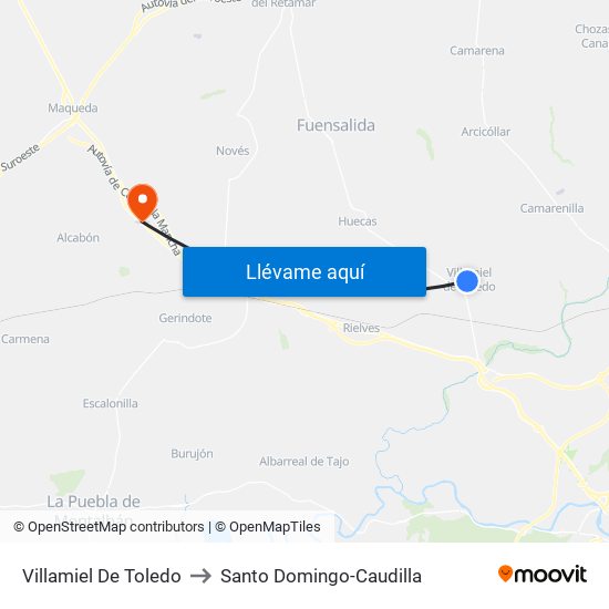 Villamiel De Toledo to Santo Domingo-Caudilla map