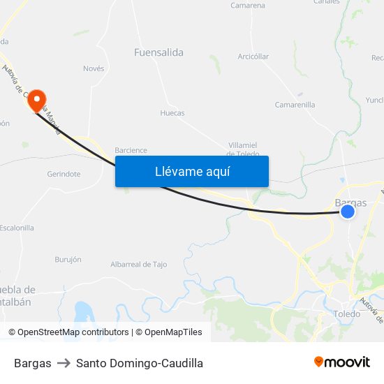 Bargas to Santo Domingo-Caudilla map
