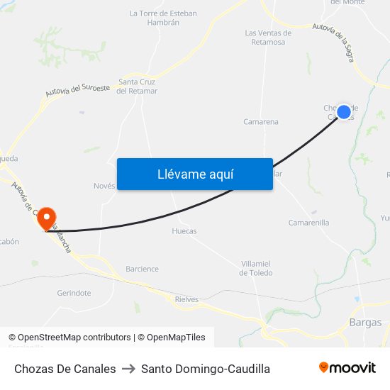 Chozas De Canales to Santo Domingo-Caudilla map