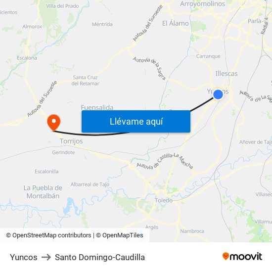 Yuncos to Santo Domingo-Caudilla map