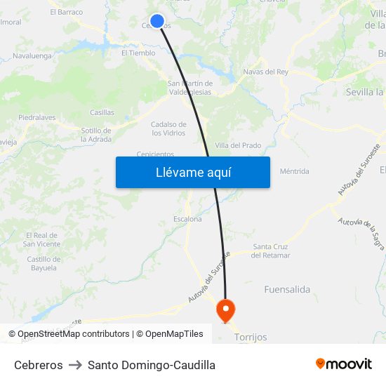 Cebreros to Santo Domingo-Caudilla map