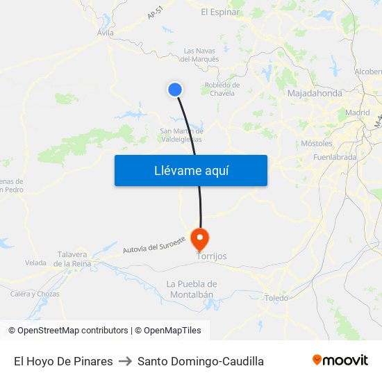 El Hoyo De Pinares to Santo Domingo-Caudilla map