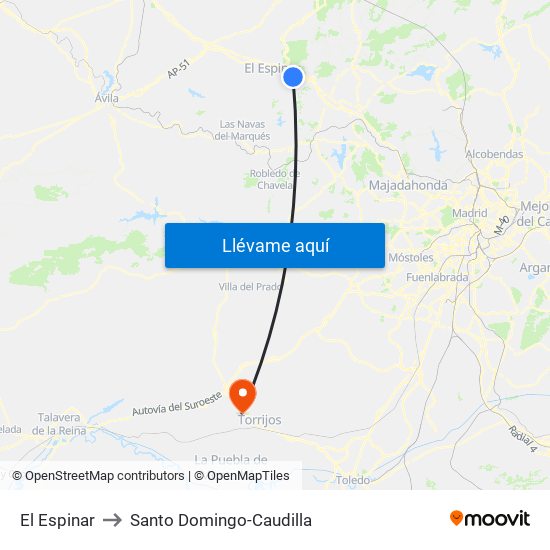 El Espinar to Santo Domingo-Caudilla map