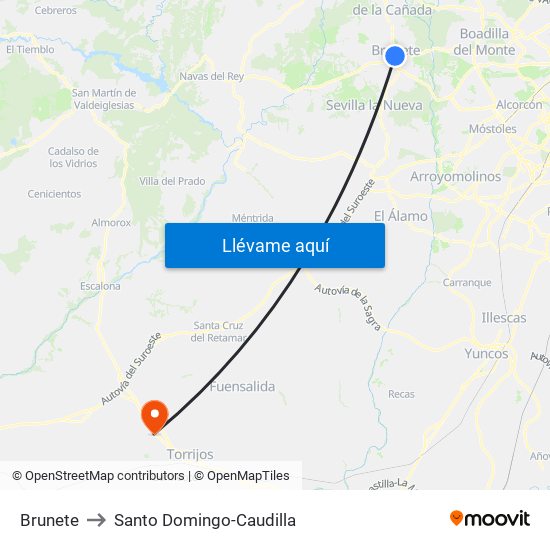 Brunete to Santo Domingo-Caudilla map