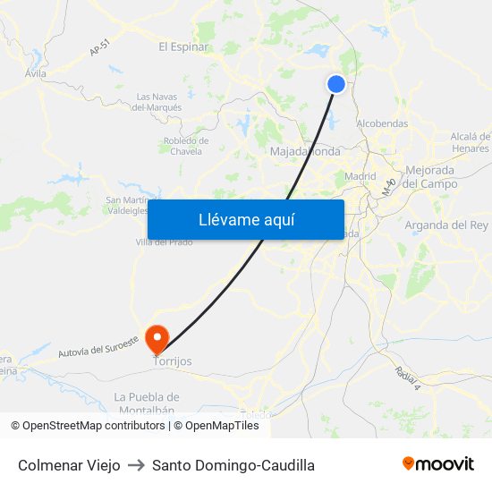 Colmenar Viejo to Santo Domingo-Caudilla map