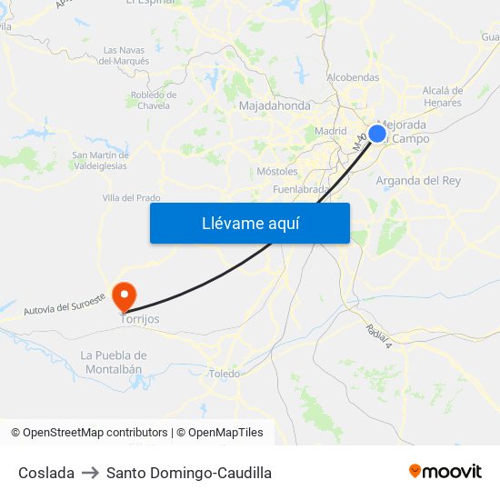 Coslada to Santo Domingo-Caudilla map