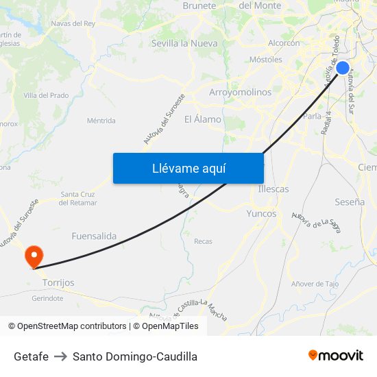 Getafe to Santo Domingo-Caudilla map