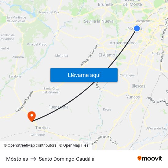 Móstoles to Santo Domingo-Caudilla map