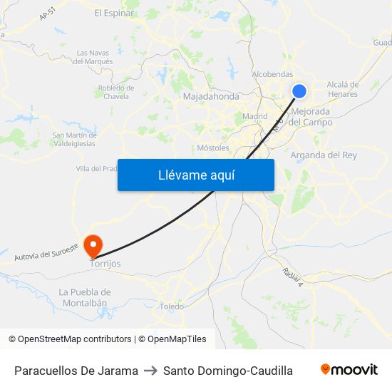 Paracuellos De Jarama to Santo Domingo-Caudilla map