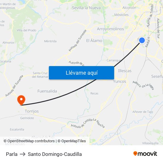Parla to Santo Domingo-Caudilla map