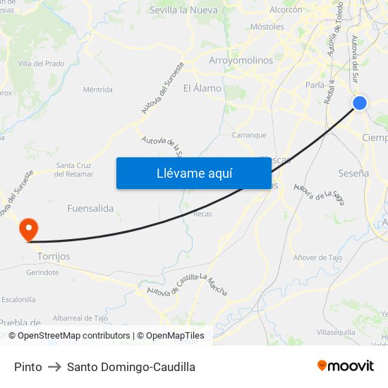 Pinto to Santo Domingo-Caudilla map