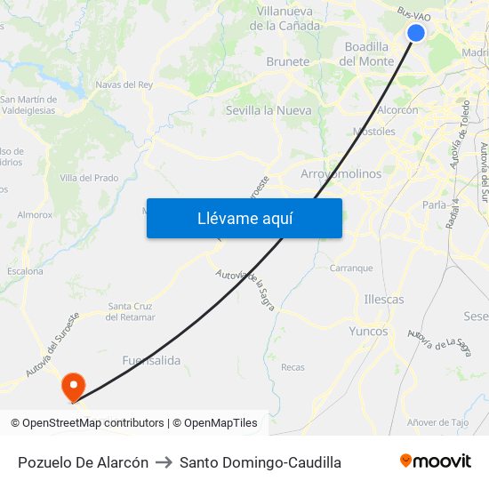 Pozuelo De Alarcón to Santo Domingo-Caudilla map