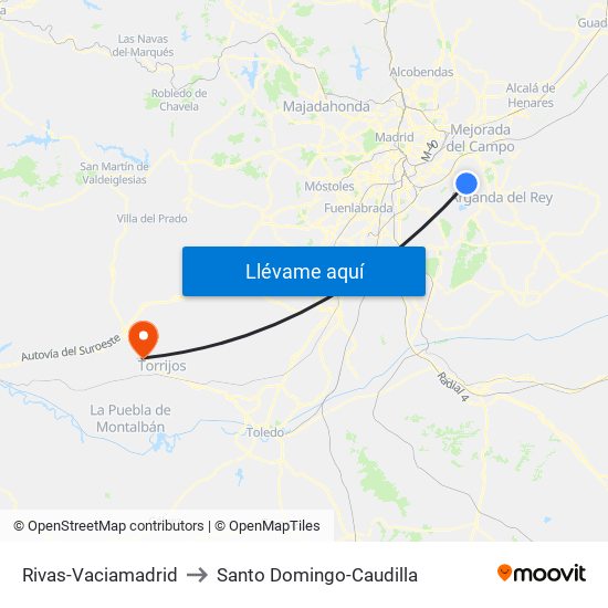 Rivas-Vaciamadrid to Santo Domingo-Caudilla map