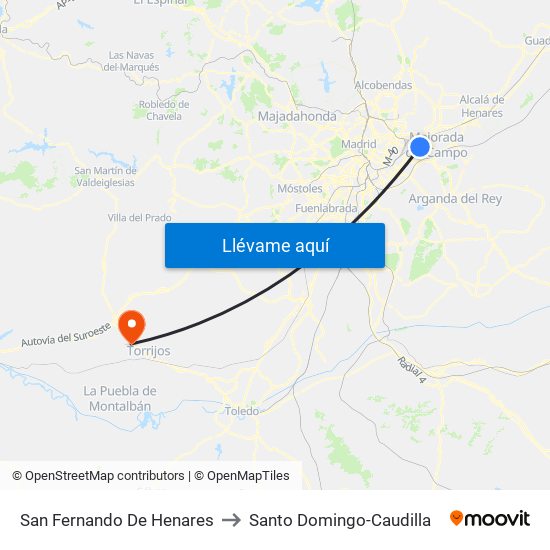 San Fernando De Henares to Santo Domingo-Caudilla map