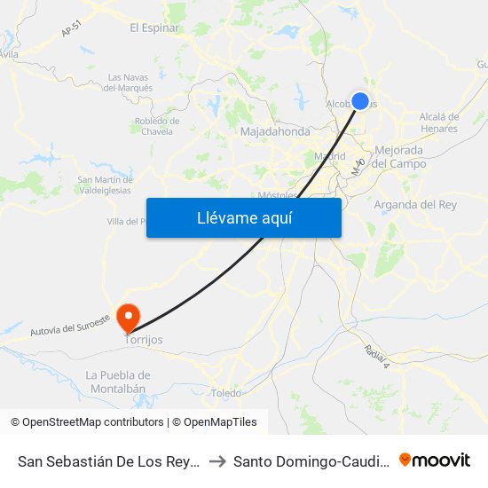 San Sebastián De Los Reyes to Santo Domingo-Caudilla map