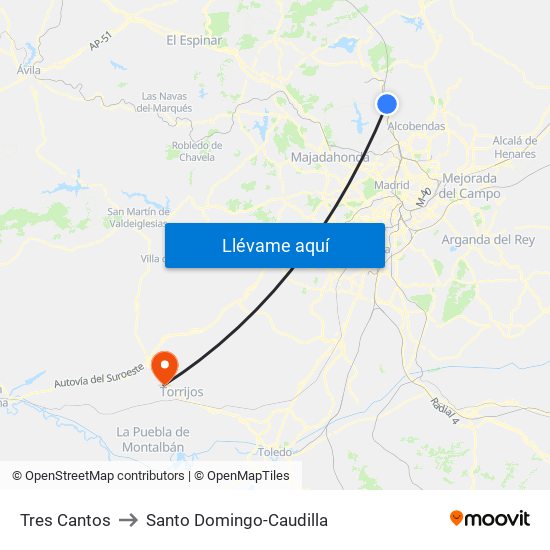 Tres Cantos to Santo Domingo-Caudilla map