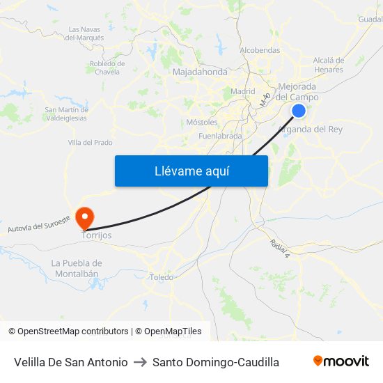 Velilla De San Antonio to Santo Domingo-Caudilla map