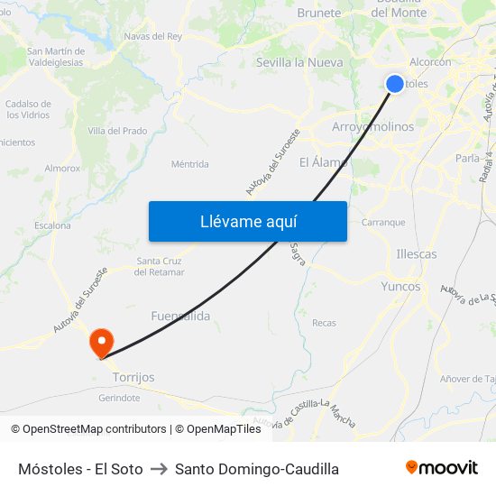 Móstoles - El Soto to Santo Domingo-Caudilla map