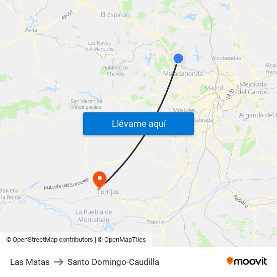 Las Matas to Santo Domingo-Caudilla map