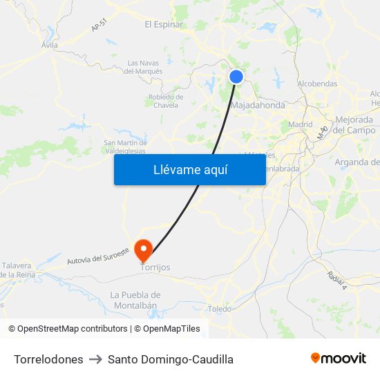 Torrelodones to Santo Domingo-Caudilla map