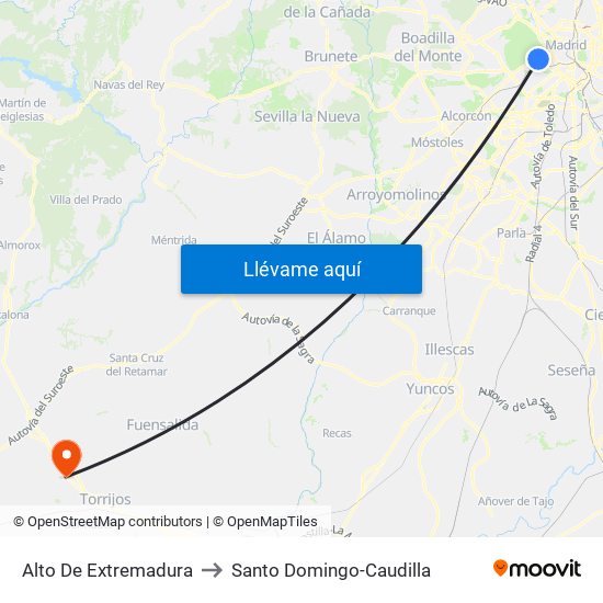 Alto De Extremadura to Santo Domingo-Caudilla map