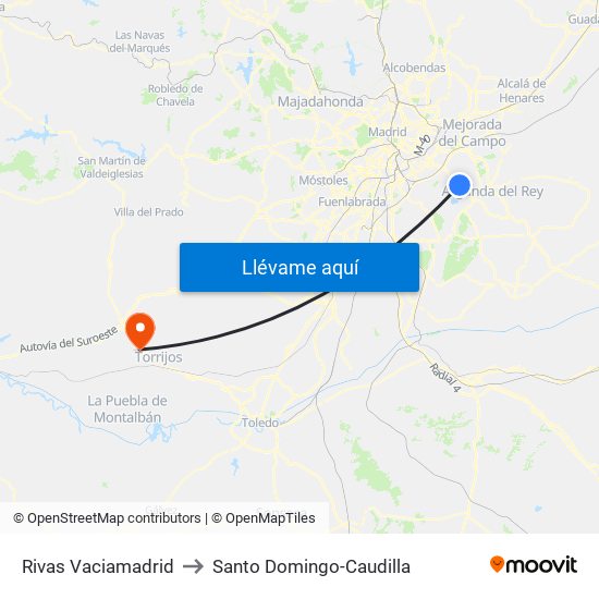 Rivas Vaciamadrid to Santo Domingo-Caudilla map