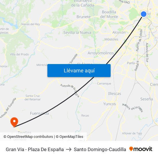 Gran Vía - Plaza De España to Santo Domingo-Caudilla map