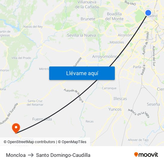 Moncloa to Santo Domingo-Caudilla map