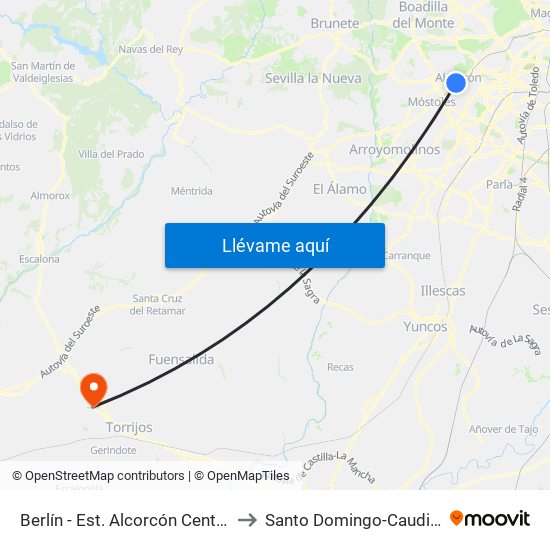 Berlín - Est. Alcorcón Central to Santo Domingo-Caudilla map