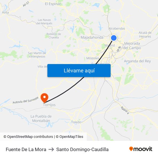 Fuente De La Mora to Santo Domingo-Caudilla map