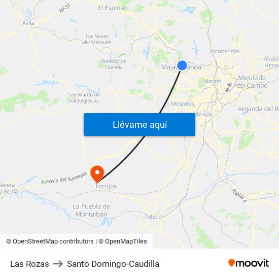 Las Rozas to Santo Domingo-Caudilla map