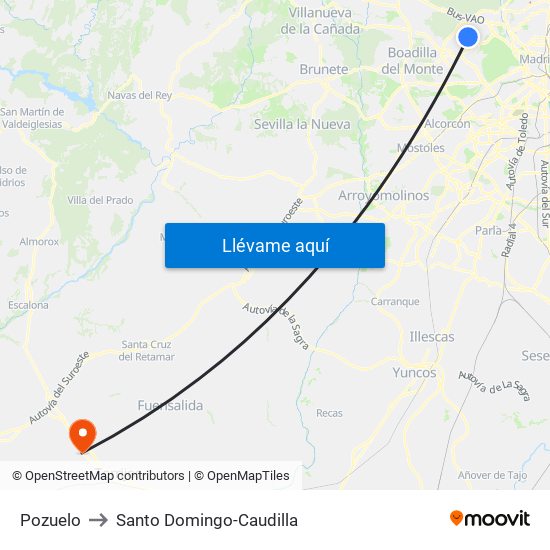 Pozuelo to Santo Domingo-Caudilla map
