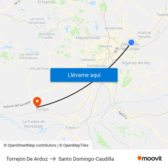 Torrejón De Ardoz to Santo Domingo-Caudilla map