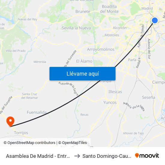 Asamblea De Madrid - Entrevías to Santo Domingo-Caudilla map