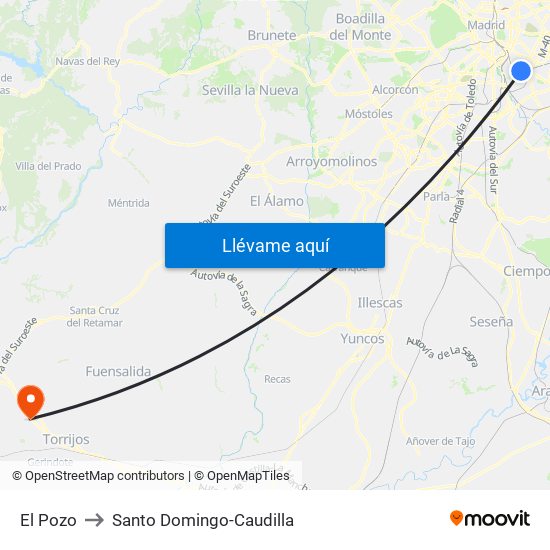 El Pozo to Santo Domingo-Caudilla map