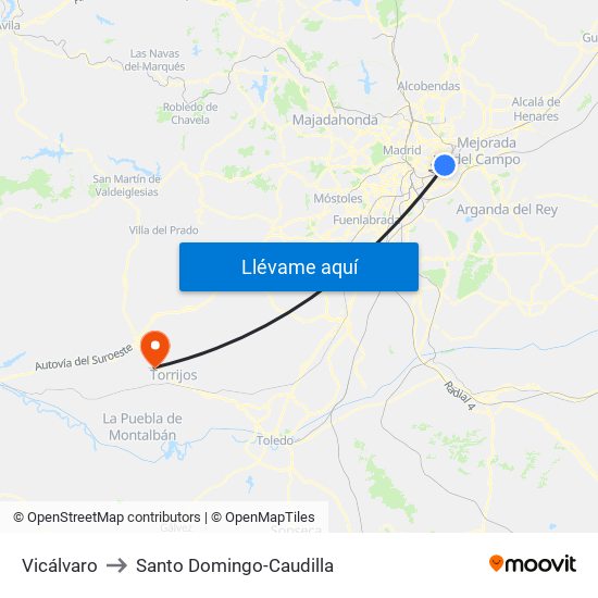 Vicálvaro to Santo Domingo-Caudilla map