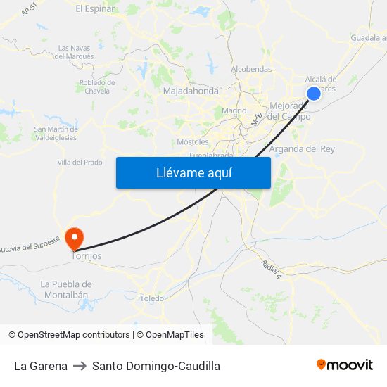 La Garena to Santo Domingo-Caudilla map