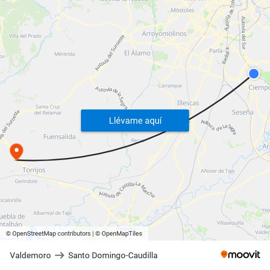 Valdemoro to Santo Domingo-Caudilla map