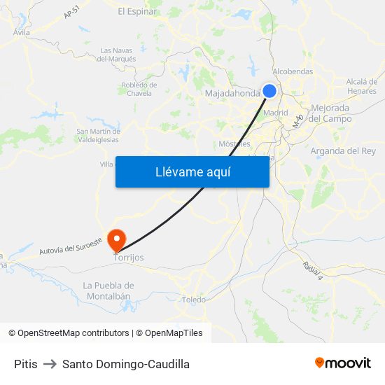 Pitis to Santo Domingo-Caudilla map