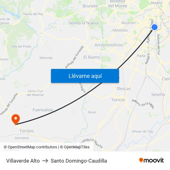 Villaverde Alto to Santo Domingo-Caudilla map
