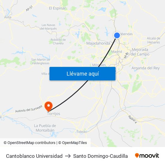 Cantoblanco Universidad to Santo Domingo-Caudilla map