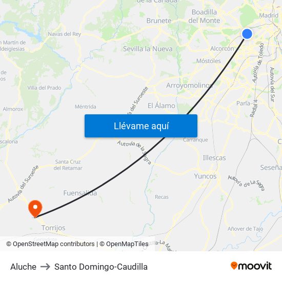 Aluche to Santo Domingo-Caudilla map